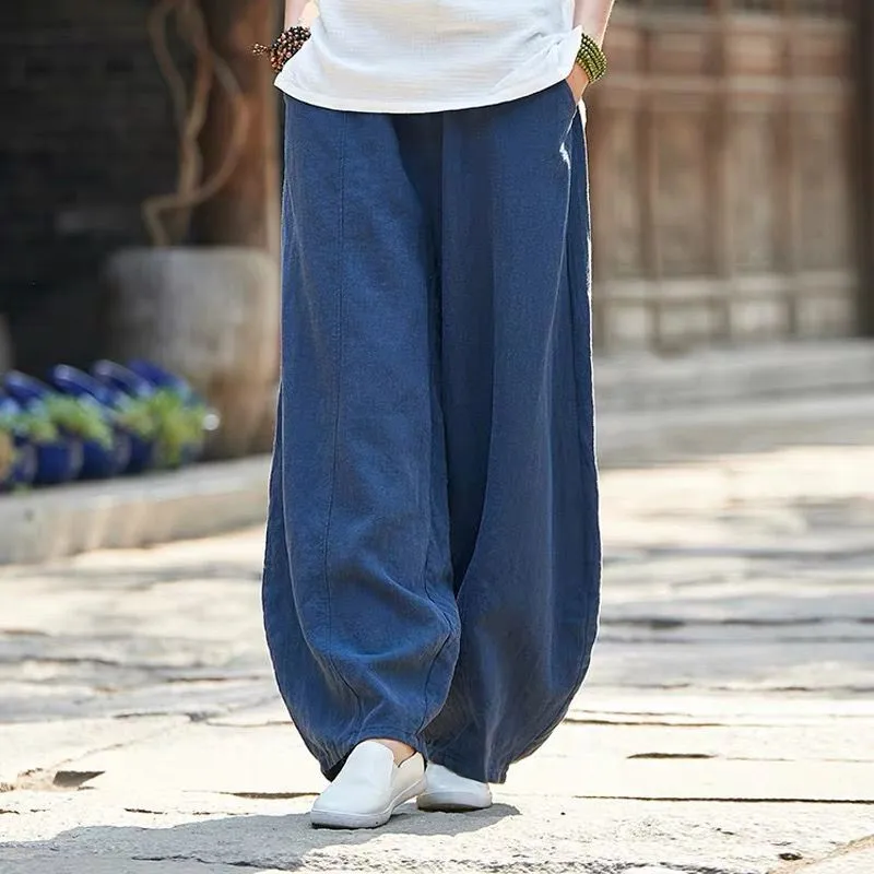 Plus size Autunm Casual Cotton Linen Pants Women 2024 Spring Summer Elastic Waist Basic Retro Loose Women' Harem Pants Trousers 2