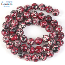Natural Stone Sea Sediment Jasper Beads in Purple & Lake Blue - Round Spacer Beads for DIY Jewelry & Bracelets (Red Black)