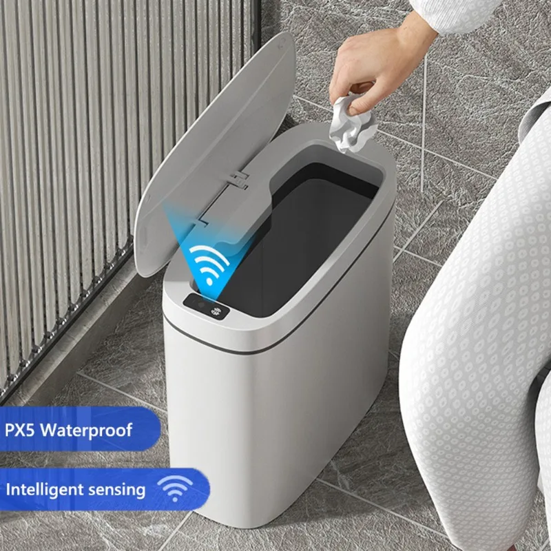 

14L Smart Sensor Trash Can Waterproof Narrow Seam Automatic Garbage Bucket Kitchen Toilet Touchless Trash Bins Smart Home Supply