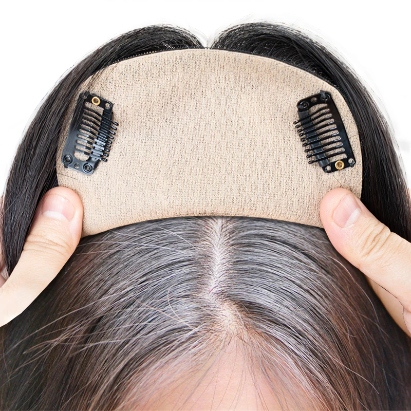 Silk Skin Base Brazilian Virgin Human Hair Topper for Women with 3 Clips In Hair Toupee Straight Fine Hairpiece Real Scalp Top