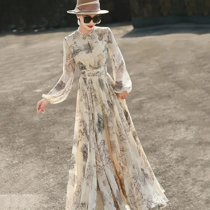 Long Dress for Women Spring Beach Bohemian Elegant Maxi Dresses Casual Female Clothing Y2K Long Sleeve Print Party Vestido XQ86