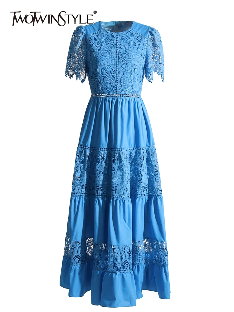 

Женское платье с круглым вырезом TWOTWINSTYLE, элегантное платье с коротким рукавом и высокой талией, 2023