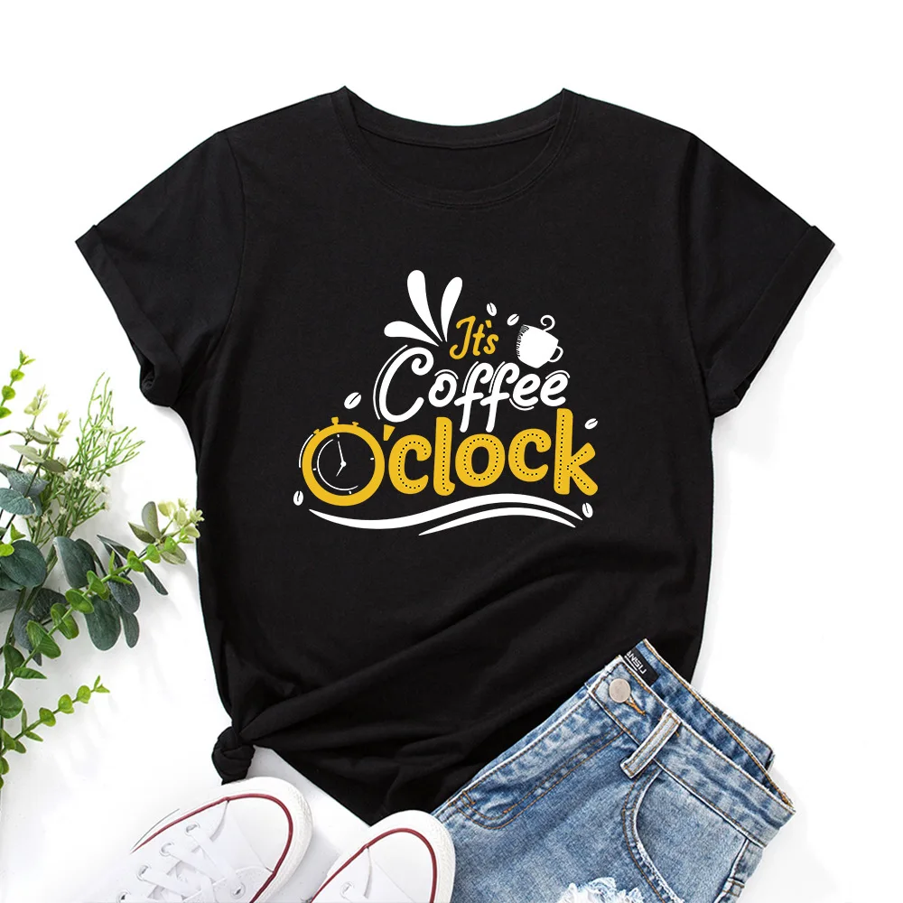 

Anbenser 100% Cotton Summer Woman T-Shirt Letter Coffee Cup Printed Tshirt Women Tshirts Casual O Neck Short Sleeve Tops Tees