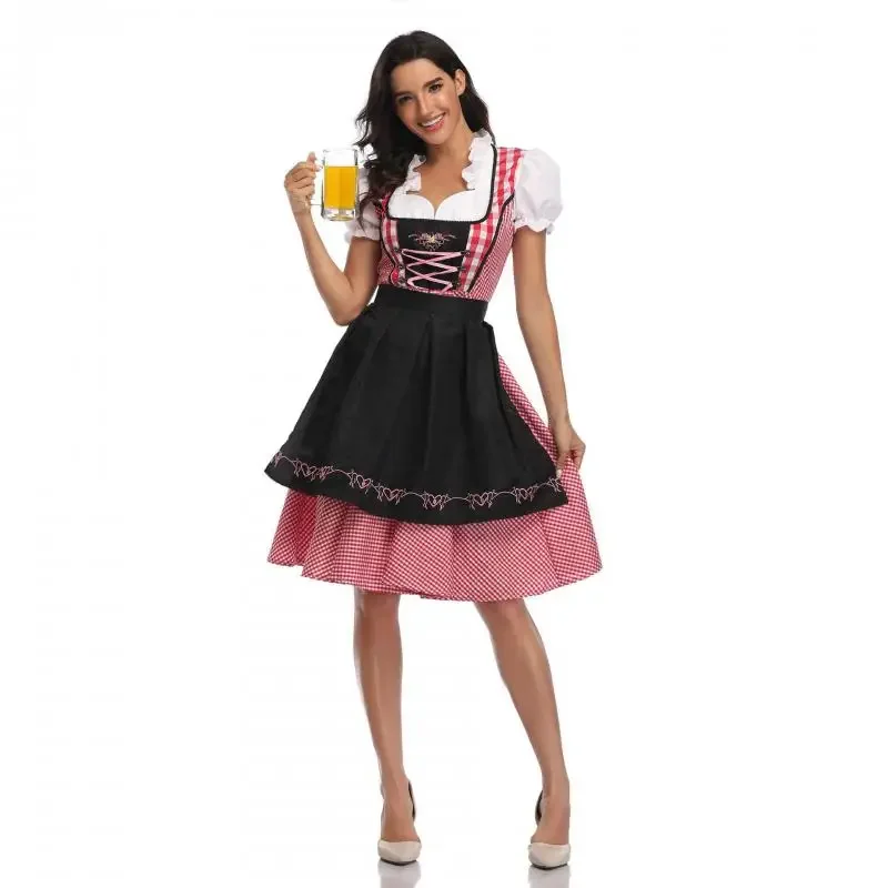 German Plaid Dirndl Dress Oktoberfest Costume for Adult Women Halloween Cosplay Fancy Party cosplay costume