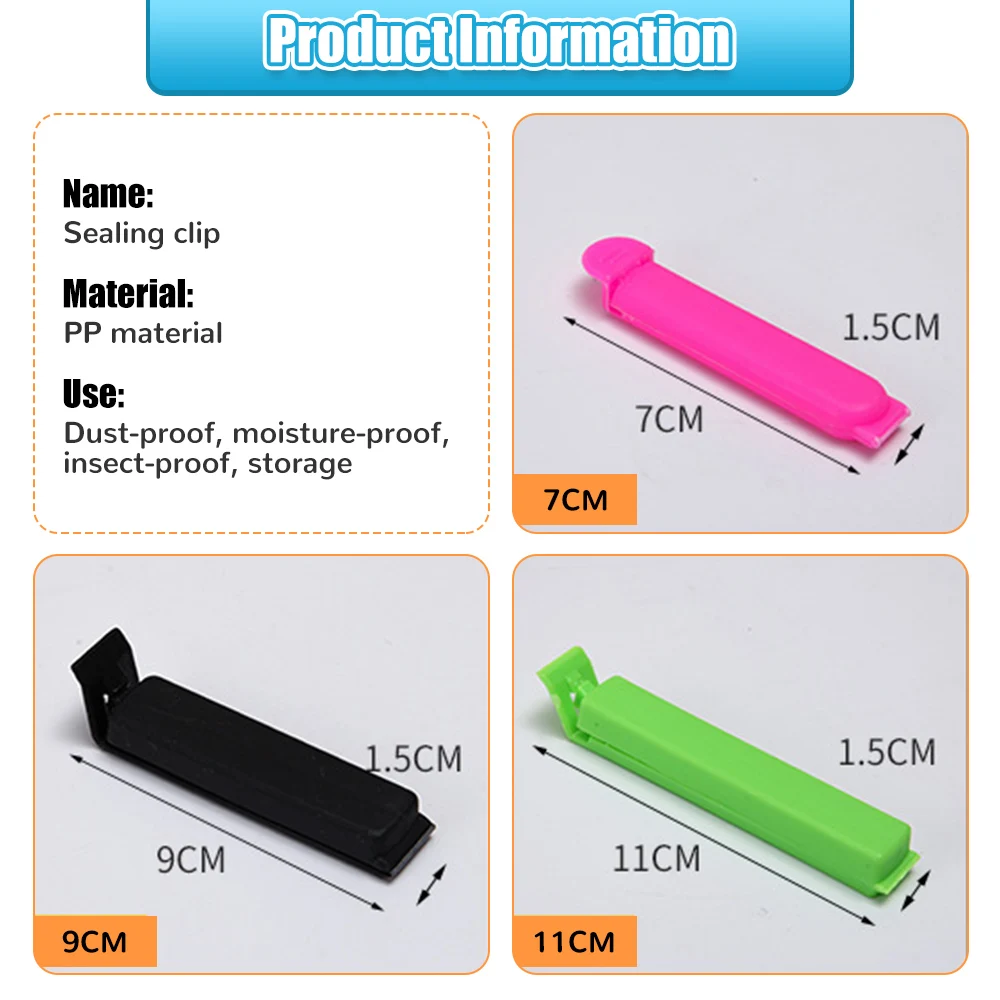 10Pcs Food Sealing Clips Set Bag Clips Portable Kitchen Storage Food Snack Seal Sealing Sealer Clamp Plastic 7/9/11cm Bread Bag Clips Kitchen Bag Clips Sealing Clips Storage Bag Clips Bag Clips