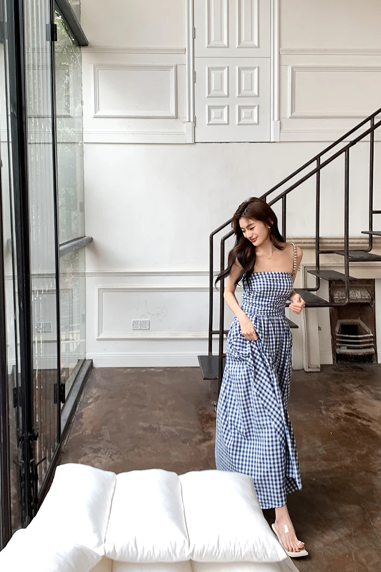 Casual Strapless Midi Dresses for Women Striped Sleeveless A-line Korean Chic Summer New Party Dress Vestidos Mujer