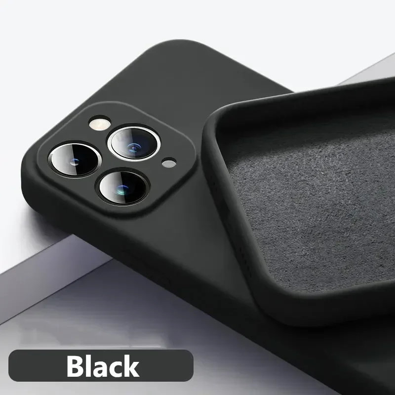 thumbnail image 1 of Coque de téléphone en Silicone, couleur unie, Protection contre les chutes et les collisions, pour IPhone 15 14 13 11 12 Pro Max Mini X XS Max 15 Plus, 1 of 5