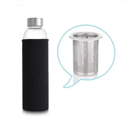 Durable Glass Water Bottle with Tea Infuser and Insulated Sleeve - 550ML - 550ml (Black)