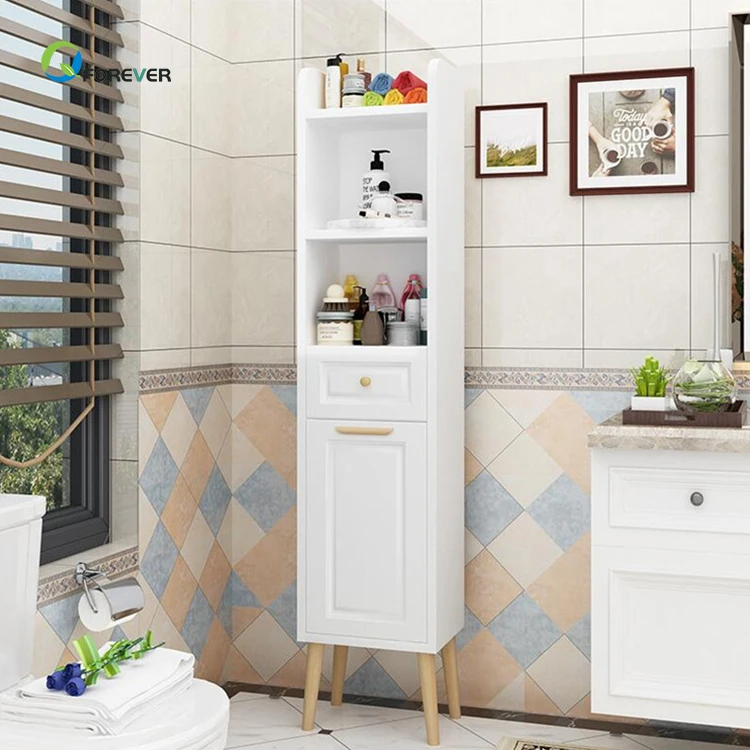 Simple Space-Saving Corner Cabinet Floor-Standing Bathroom Storage With Door And Drawer