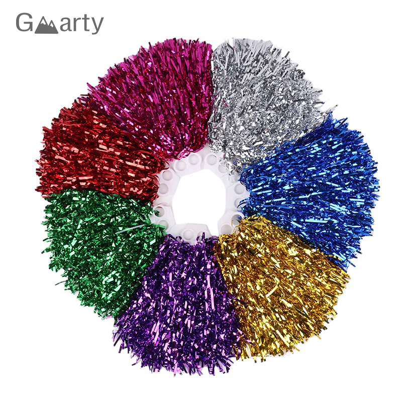 2pcs Cheerleading Pom Poms With Handle Cheer Balls Gold Silver Red Yellow Blue Hand Dance Pompoms Accessories For Women Kids