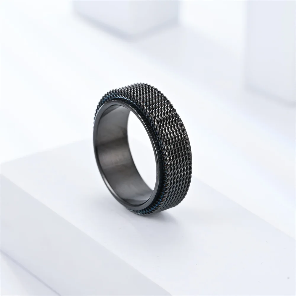 Anti-Stress Rotating Mesh Chain Finger Ring Anxiety Relief Spinning Metal Fidget Ring Jewelry