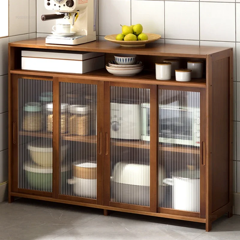 Minimalist Two-way Kitchen Cabinet for Home Modern Dust-proof Sliding Door Sideboard Creative Bamboo Material Cabinets for Hotel