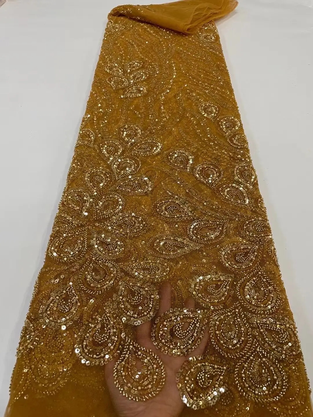 

high quality african lace fabric L-1223682 embroidery french net lace with sequins and beads for evening party dress