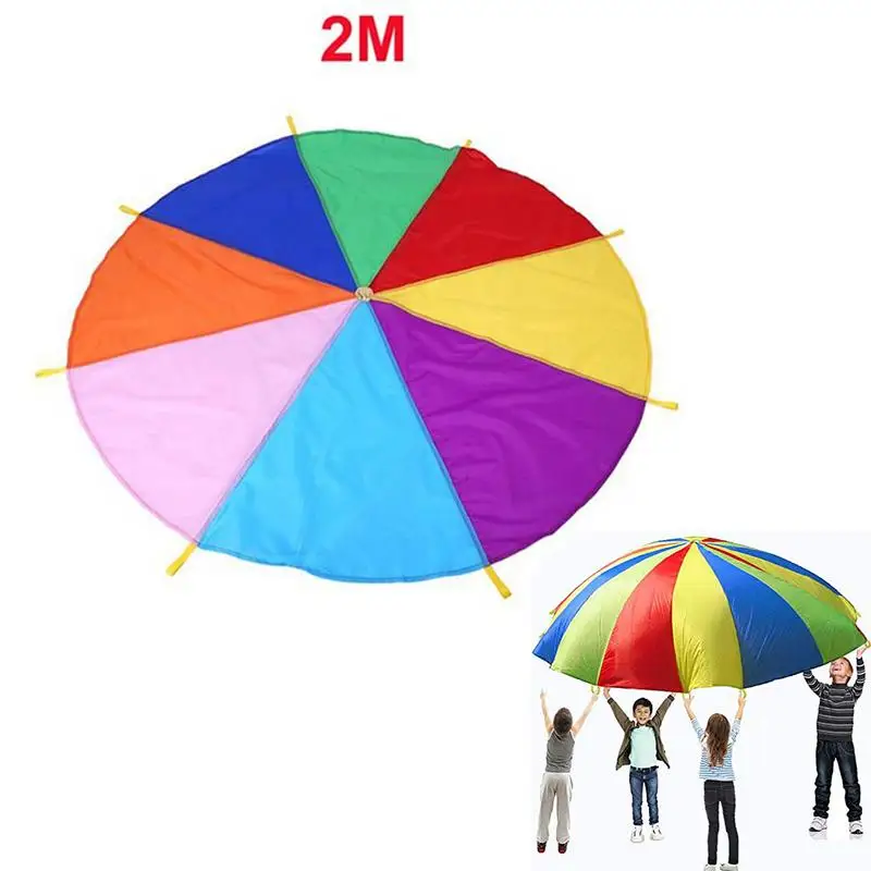 

Outdoor Play Parachute With Handles Team Game Waterproof Umbrella Toy Development Training For Children Rainbow Parachute