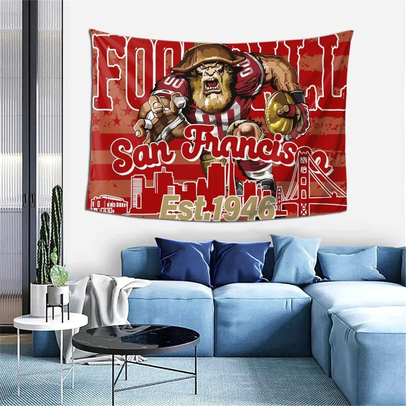 VIKAMA San Francisco 49ers Wandteppich, American Football Cartoon-Dekoration, Fans Sport-Stil Jungenzimmer Wanddekoration – Detail 5