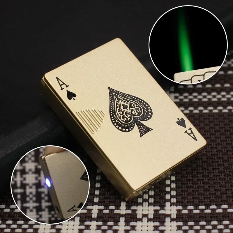 Butane Gas Lighter Turbo Novelty Metal Playing Cards Jet Poker Creative Windproof Outdoor Lighter