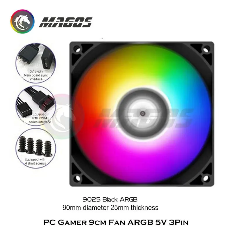 Gabinete pc Ventilador Argb Suporte Fino 5v 3pin Argb Mais 4pin Controle Pwm Preto Branco 9cm Ultrafinos 9015 9025 15 mm 25 mm - Imagem 2