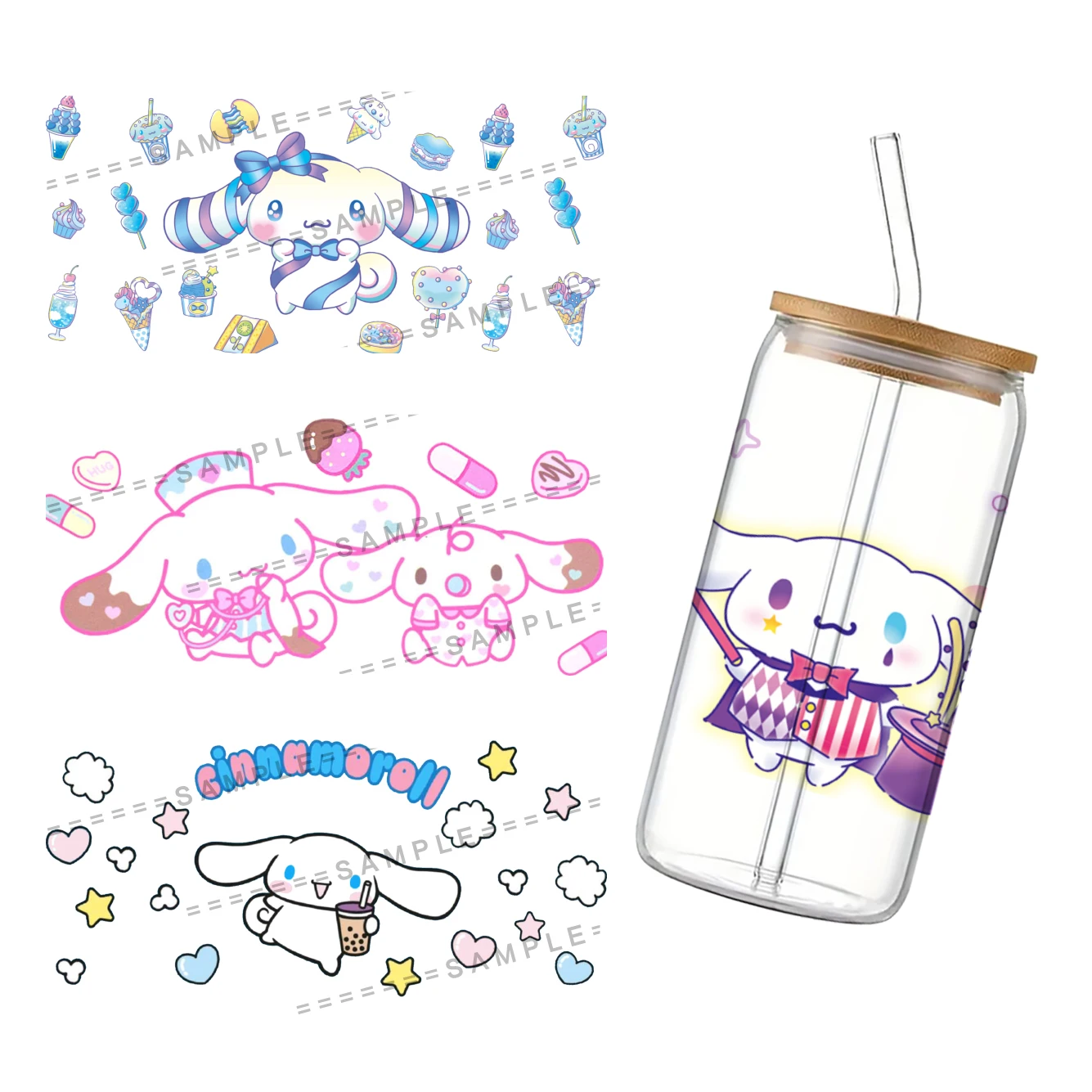 Sanrio Cinnamoroll UV DTF Transfers Stickers Decals For 16oz Libbey Cold Cups Mugs Tumbler Waterproof DIY Craft