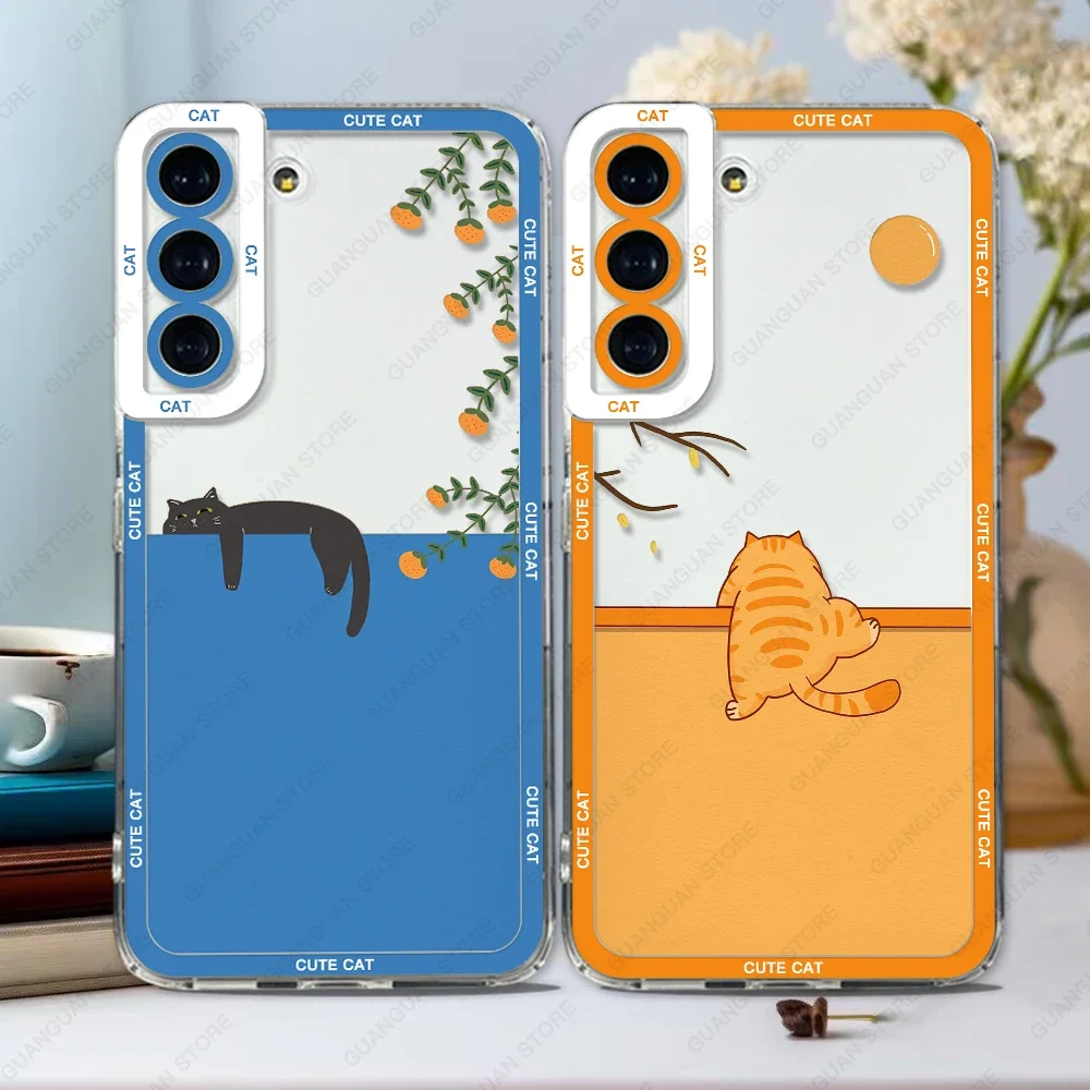 Case For Samsung Galaxy S24 S20 S21 FE S22 S23 Ultra A33 A50 A52 A53 A73 A54 A14 Soft Cover Cute Cat