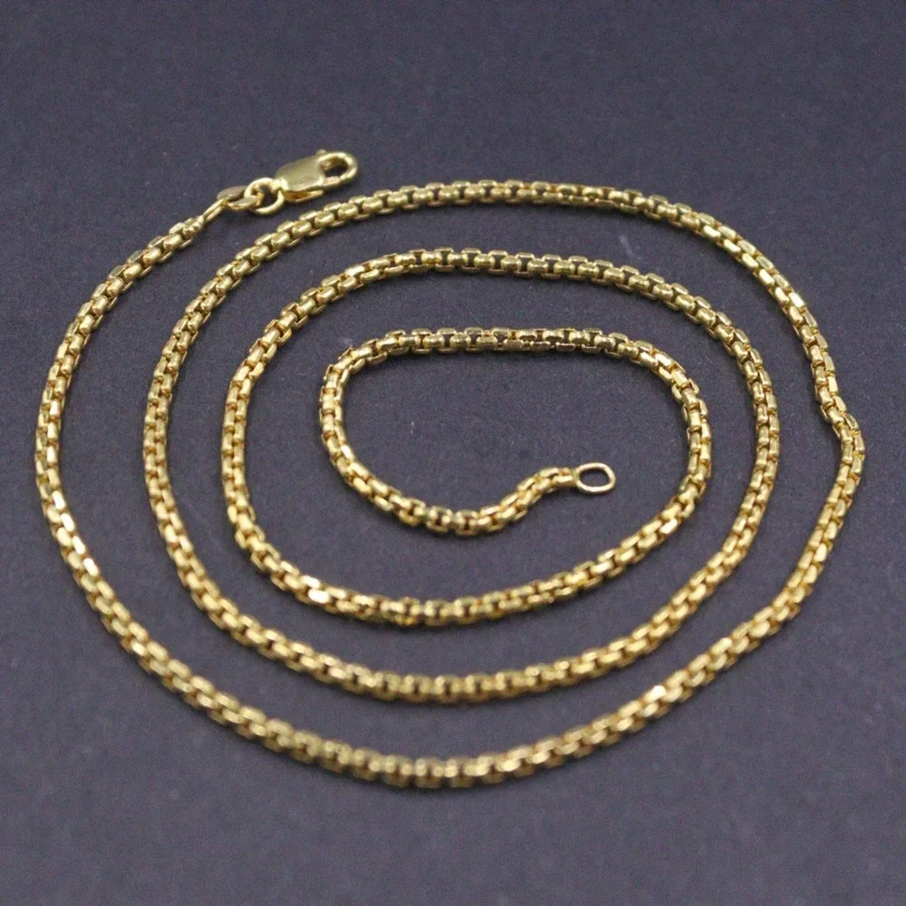 

Real Pure 18K Yellow Gold Chain Women Lucky 2mm Square Box Link Necklace 6-6.1g/50cm