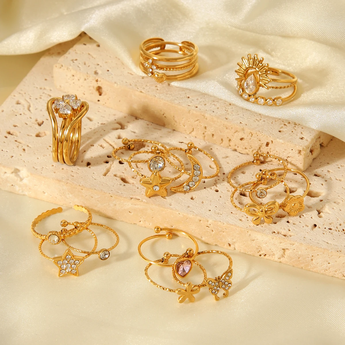 Kubischer Zirkonia-Kristallring in Goldfarbe, eleganter minimalistischer Schmuck für Frauen, Verlobung, Party, Geschenk – Detail 15
