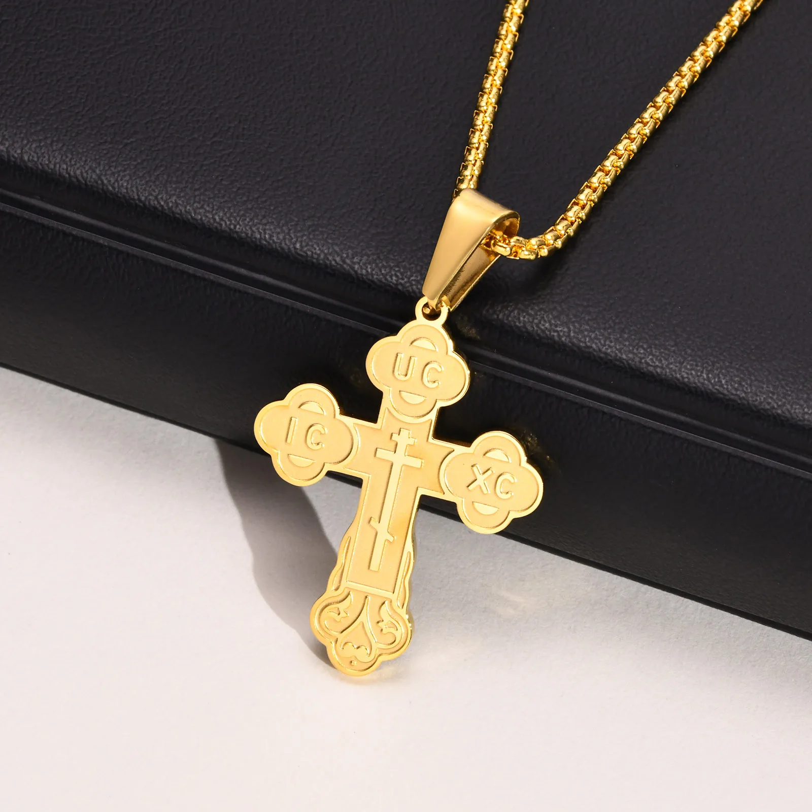 VASSAGO Orthodox Kruis Ketting Voor Mannen En Vrouwen - Roestvrijstalen Russisch-Orthodoxe Jezus Kruis Hanger Met Byzantijns Ontwerp - Religieuze Christelijke Sieraden