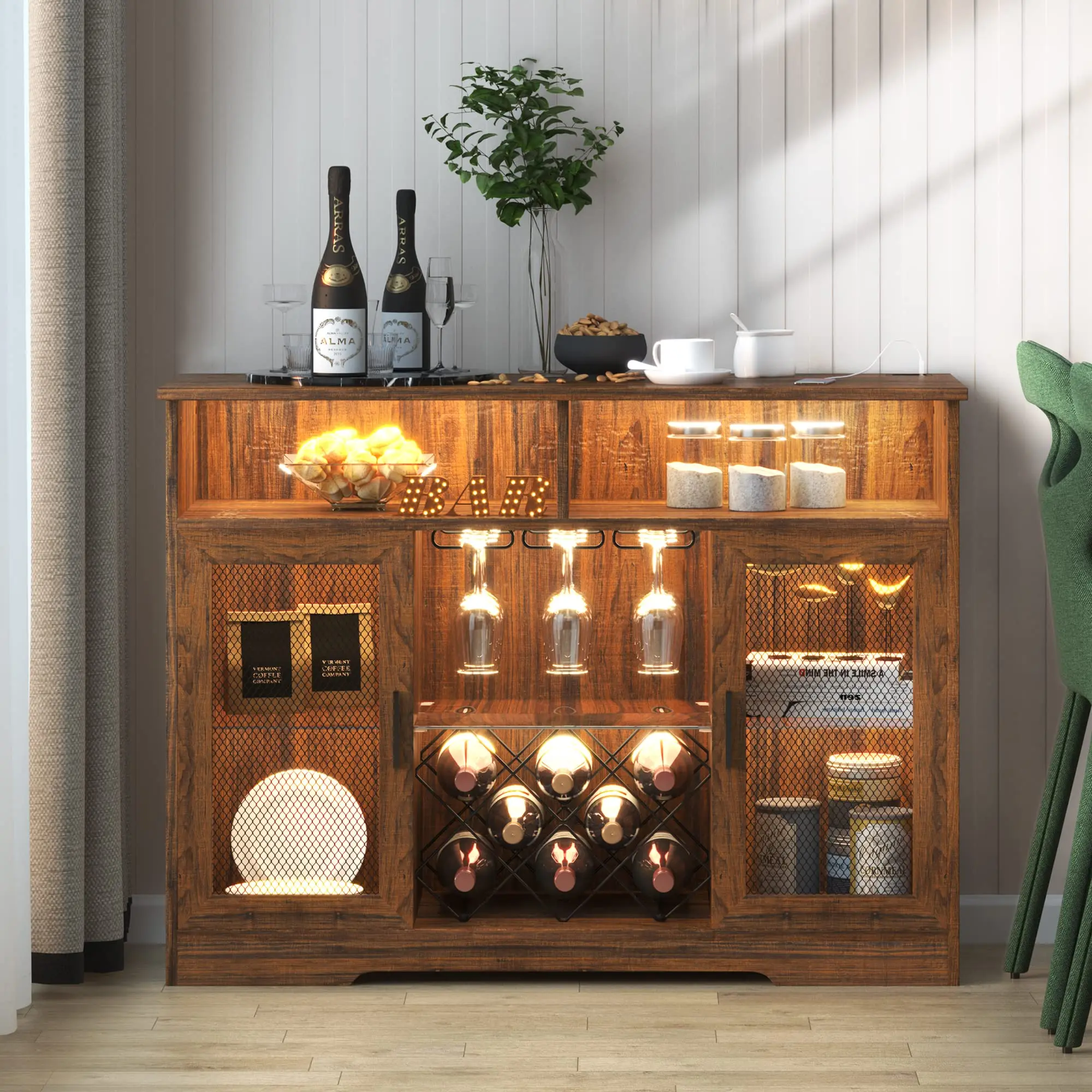 et Cabinet with Storage Kitchen Storage Cabinet Coffee Liquor Wine Bar Table Multipurpose Side Console Table