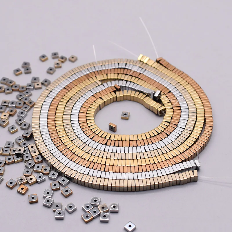 4/5/6/8mm Natürliche Hämatit Perlen Lose Spacer Perlen Gold Farbe Disc Quadrat Perlen für Schmuck Machen DIY Halskette
