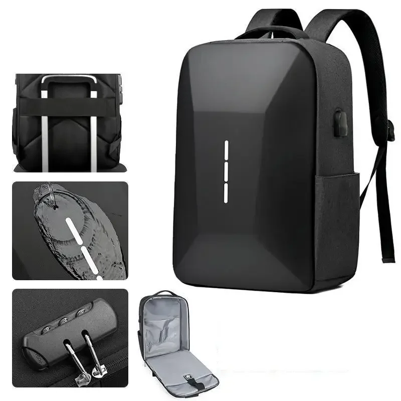 Hardshell Large Capacity Men’s Backpack Casual Lightweight Password Lock Waterproof Travel Bag 15.6-inch Anti-theft Laptop Bag 5