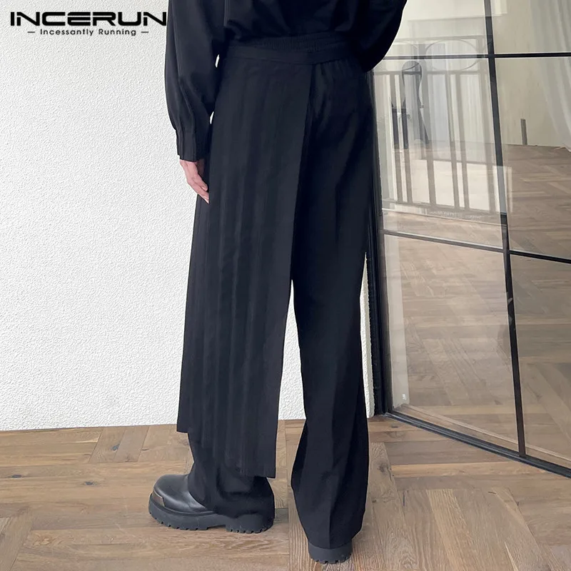 Men Irregular Pants Solid Color Joggers Streetwear Loose Pleated Straight Trousers Casual Long Pants S-5XL wide leg pants,wide leg sweatpants