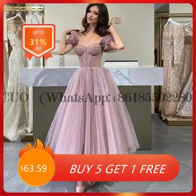 

Sexy Simple Short Prom Dresses Off The Shoulder Corset Tulle Tea Length Formal Evening Gowns Lace Up Back