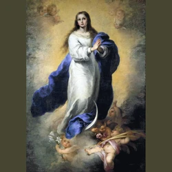 Madonna Immaculate of El Escorial & Angels Canvas Art Print - Religious Home Office Wall Decor - 18x24 inches