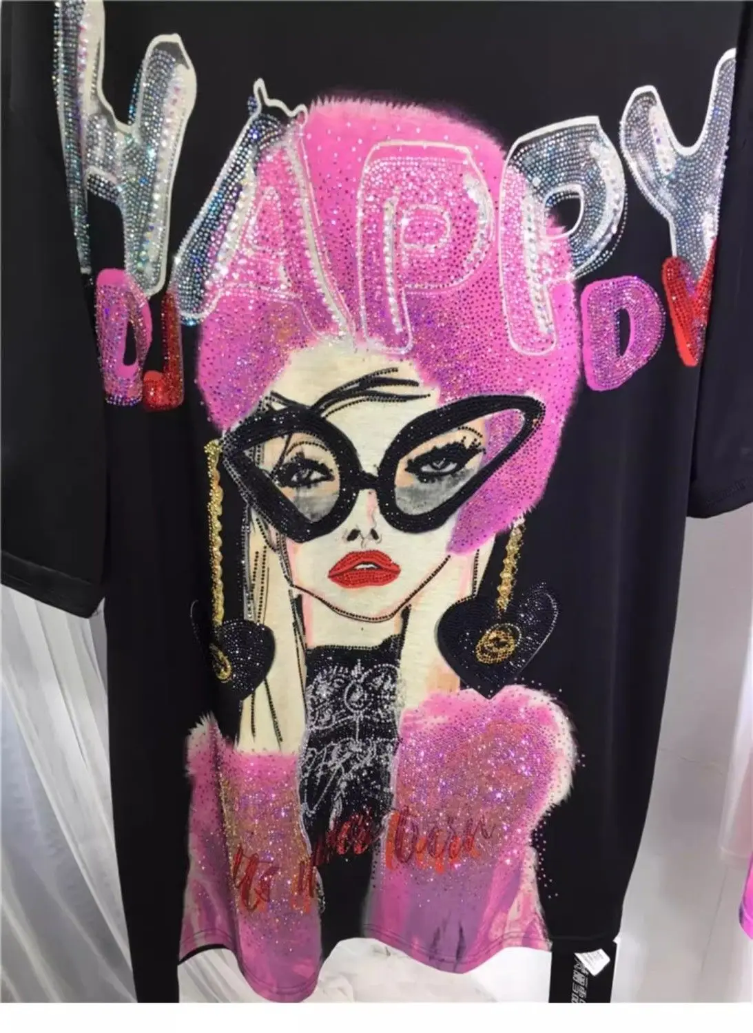 L-4XL حجم كبير 150 كجم المرأة حجر الراين تي شيرت الصيف طباعة السيدات مع رسالة كبيرة الحجم تي شيرت للمرأة كبيرة الحجم Y2K المحملة القمم