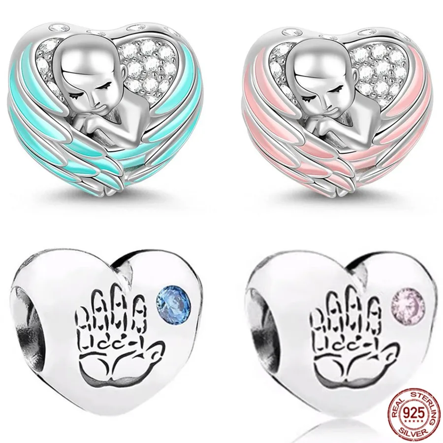 

Sleeping Baby Wrapped in Angel Wings Heart Charm Bead 925 Sterling Silver for New Mom Fit Original Pandora Bracelet DIY Jewelry