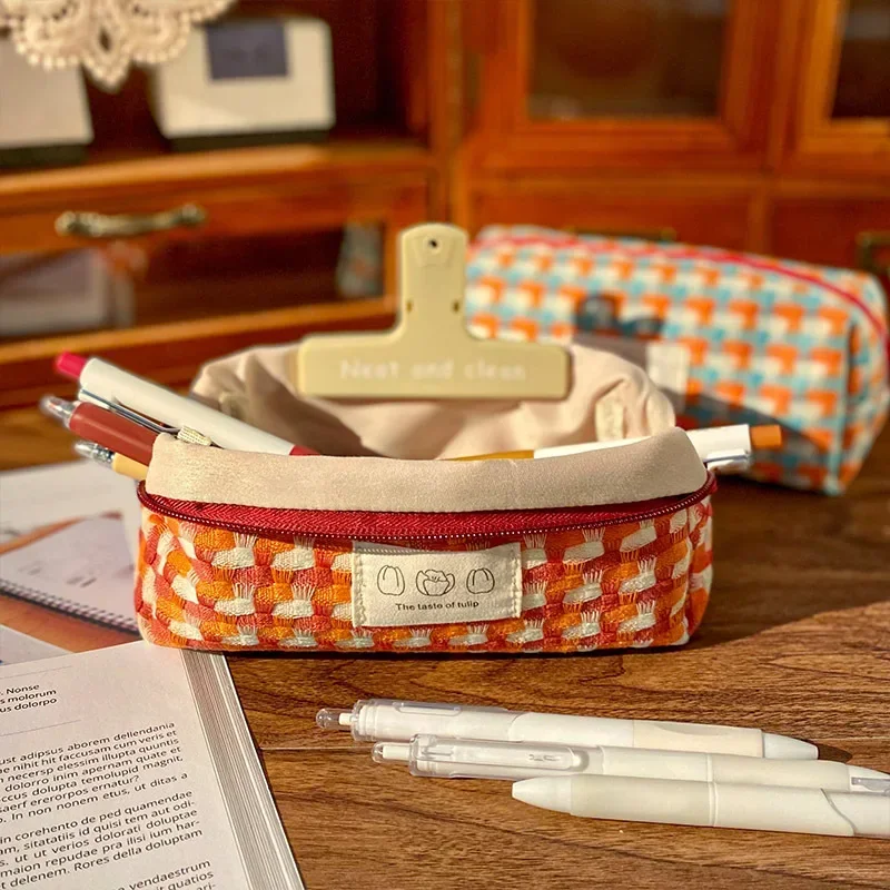 

1 PC Simple Large Capacity Pencil Case Rainbow Color Stationery Storage Bag for Students Girls Kawaii Pen Boxes School Supplies