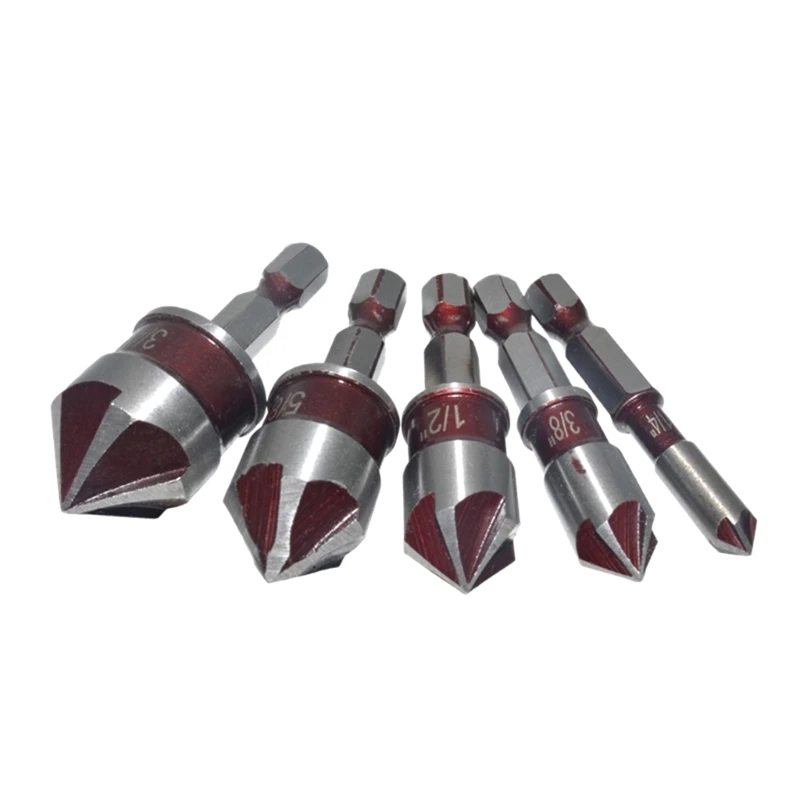 

Industrial Grade 6 Shank Countersink Set Efficient 82° Countersink Bit 3/4" 5/8" 3/8" & 1/4" Champer set Durable