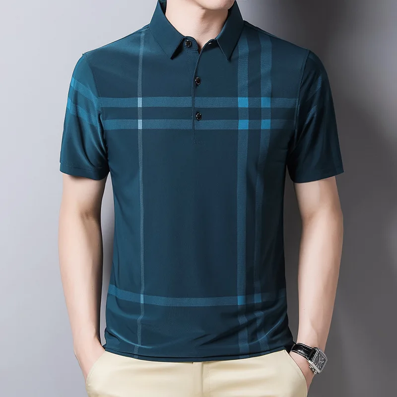 

Summer New Short Sleeve Shirt for Men Stripe Casual Loose Plaid Printed Button Turn-down Collar Polo Fashion Vintage Tops