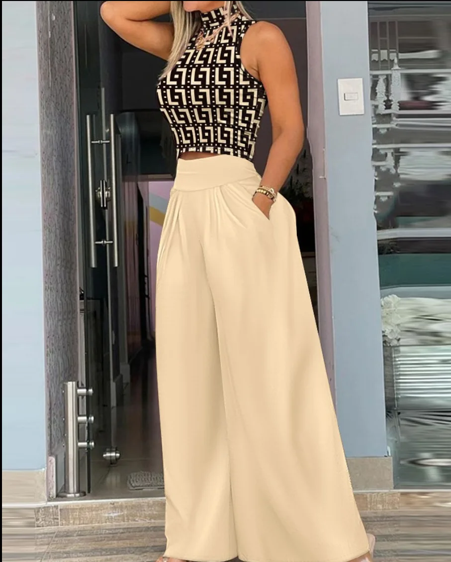 Streetweat Fashion Sleeveless Tank And Wide Leg Pant Two Piece