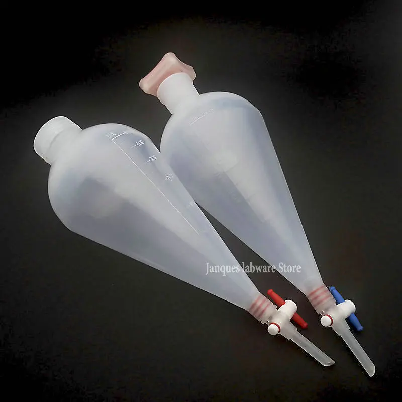 1pc 125/250/500/1000ml Plastic Pear-shaped Separatory funnel with PTFE Piston Dropping Funnel with Socket plug or threaded cap