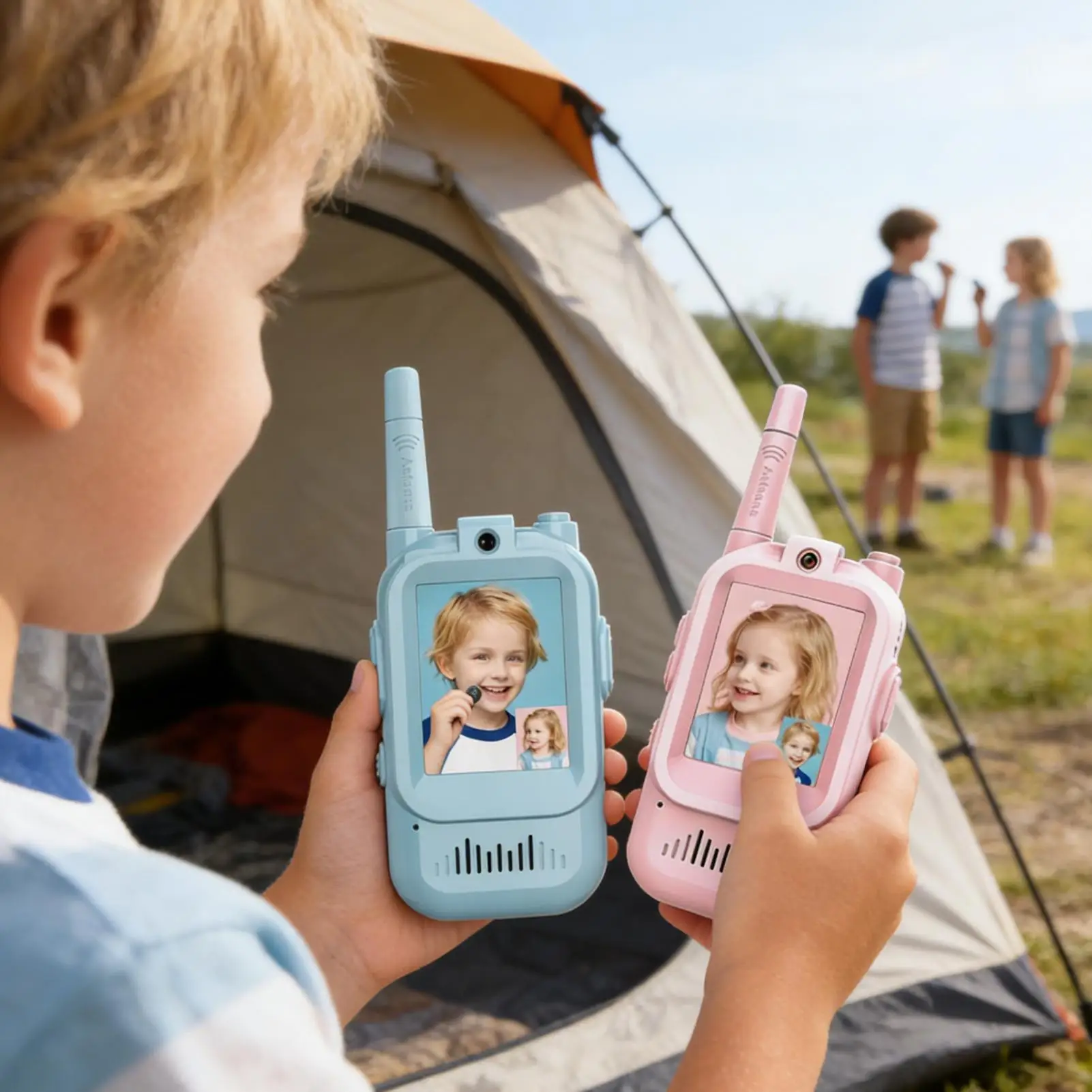 어린이용 비디오 무전기 2개 세트 장거리 충전식 화면 디스플레이 무전기 소년 소녀용 3-12세
