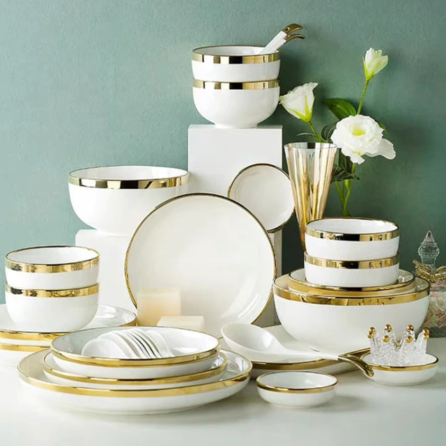 Ensemble d'assiettes queplates de table de luxe, vaisselle de cuisine,  assiettes à dessert en porcelaine, ensemble de petit-déjeuner - AliExpress