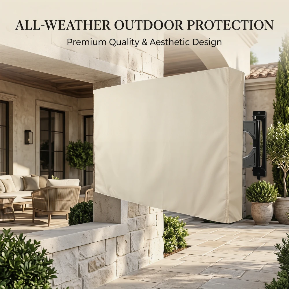 Premium Off-White Waterproof Outdoor TV Cover, Weatherproof Protection