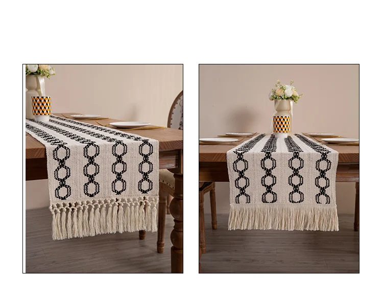 Nouveau drapeau de table tissé en coton, décoration assortie de couleur de gland, nappe longue bande, armoire à chaussures, armoire d'entrée_voghion.com