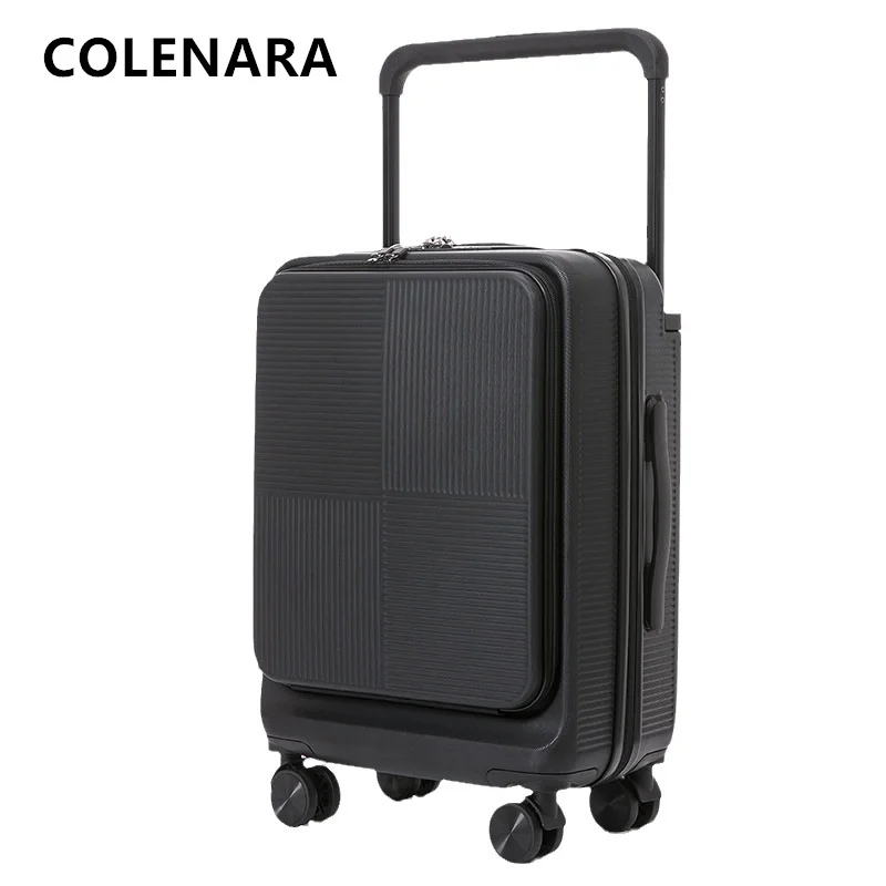COLENARA Suitcase PC Front Opening Laptop Trolley Case 20 Inches Multi-function Boarding Box with Wheels Rolling Cabin Luggage