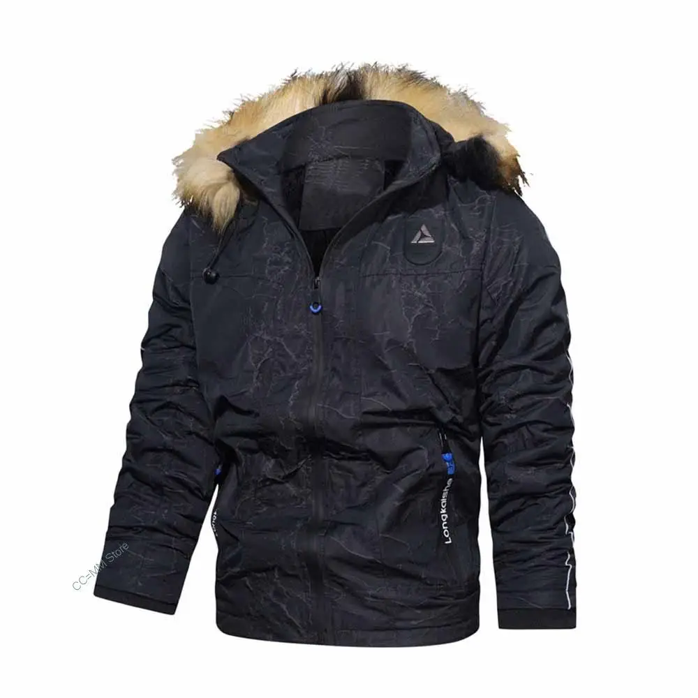 New Winter parka men's hooded coat windproof warm loose casual cotton coat men's Solid color long sleeve