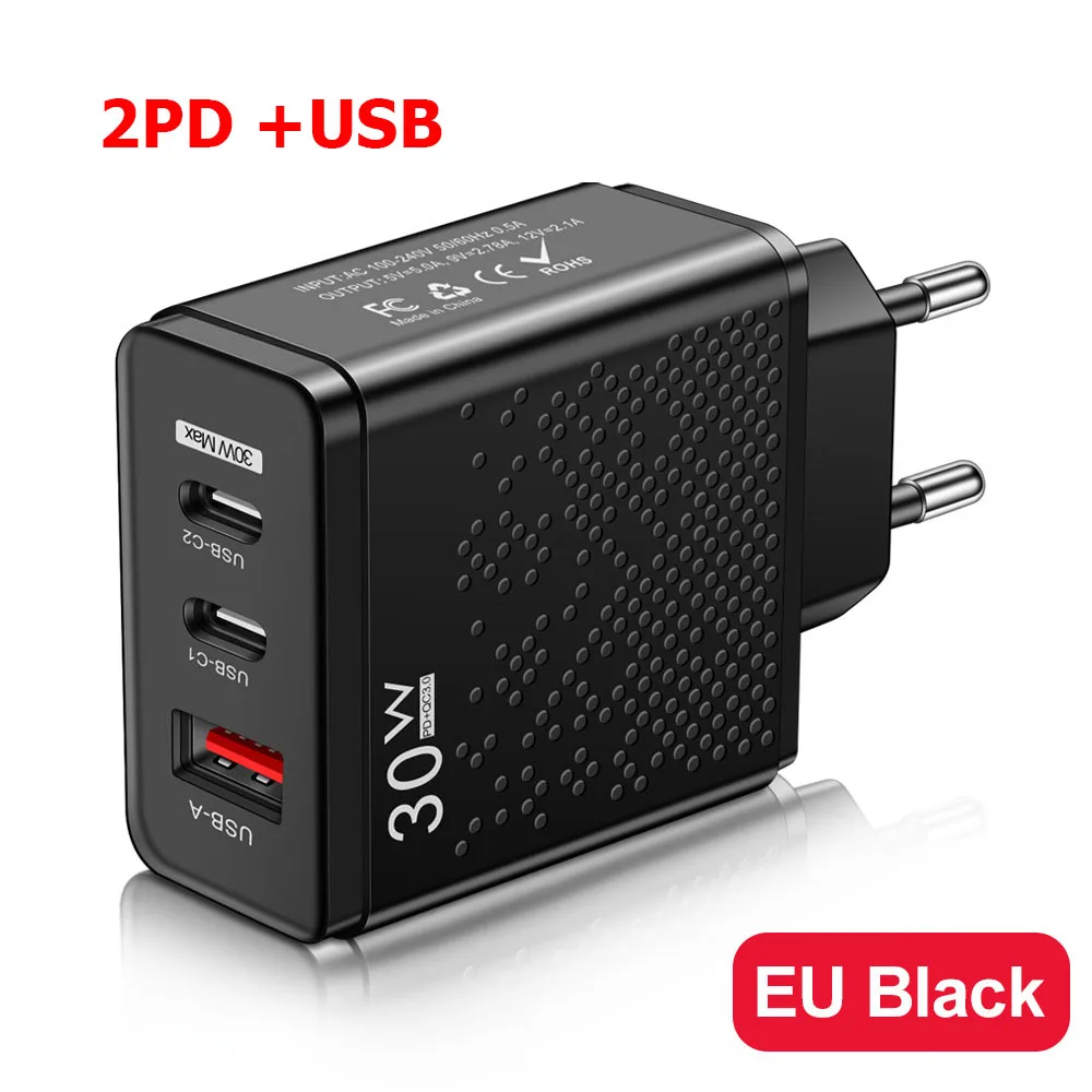 ANSEIP USB Type C Charger Quick Charge 3.0 Mobile Phone 30W USB PD Fast Charge Adapter For iPhone 14 13 12 11 Pro Samsung Xiaomi