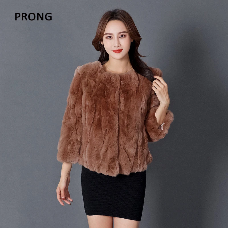 Women Real Rabbit Fur Coat Winter Natural Genuine Rex Rabbit Fur Overcoat Female Solid Color O-Neck Hook Jackets jkp women real rabbit fur coat natural rex rabbit fur coat o neck fashion slim thin rabbit fur coat full pelt genuine fur