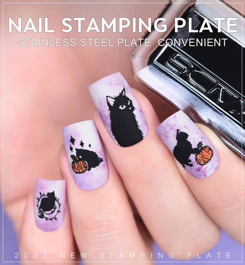 KADS Halloween Nagelstempelplatten Totenkopf Kürbis Fledermaus Vorlagen Schablonen Nagelkunst Stempelplatte Maniküre Nageldruckwerkzeug – Detail 1