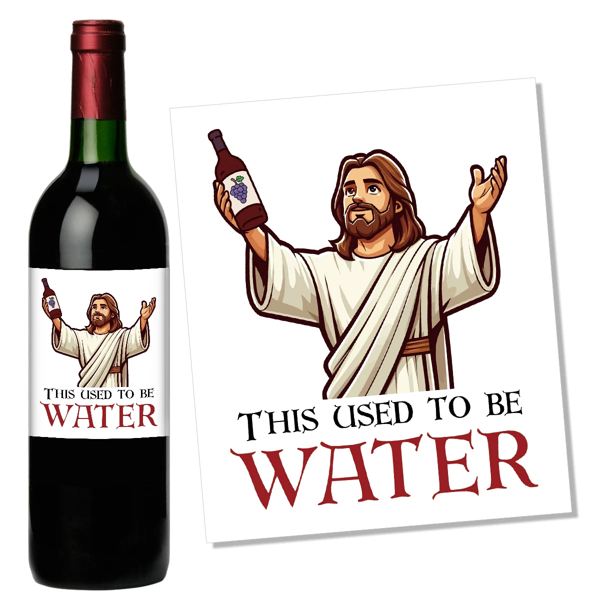4pcs Funny Wine Bottle Stickers,"This Used To Be Water" Jesus Cartoon  Design,Decoration Labels For Glass Jar,Party Gift Wrapping - AliExpress
