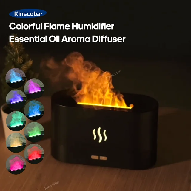 RGB Flame Aroma Diffuser Humidifier USB Desktop Simulation Light Aromatherapy Purifier Air for Bedroom With 7 Colors 1